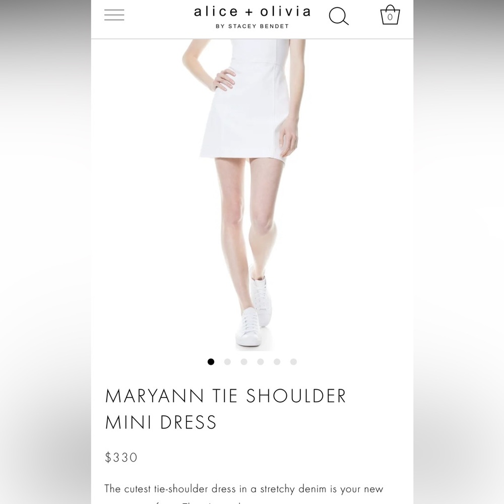 ALICE + OLIVIA - MARYANN TIE SHOULDER MINI DRESS - White Jean Dress Jumper - Picture 11 of 12